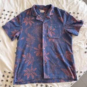 Faherty Blue and Pink Leaf Pattern Shirt
